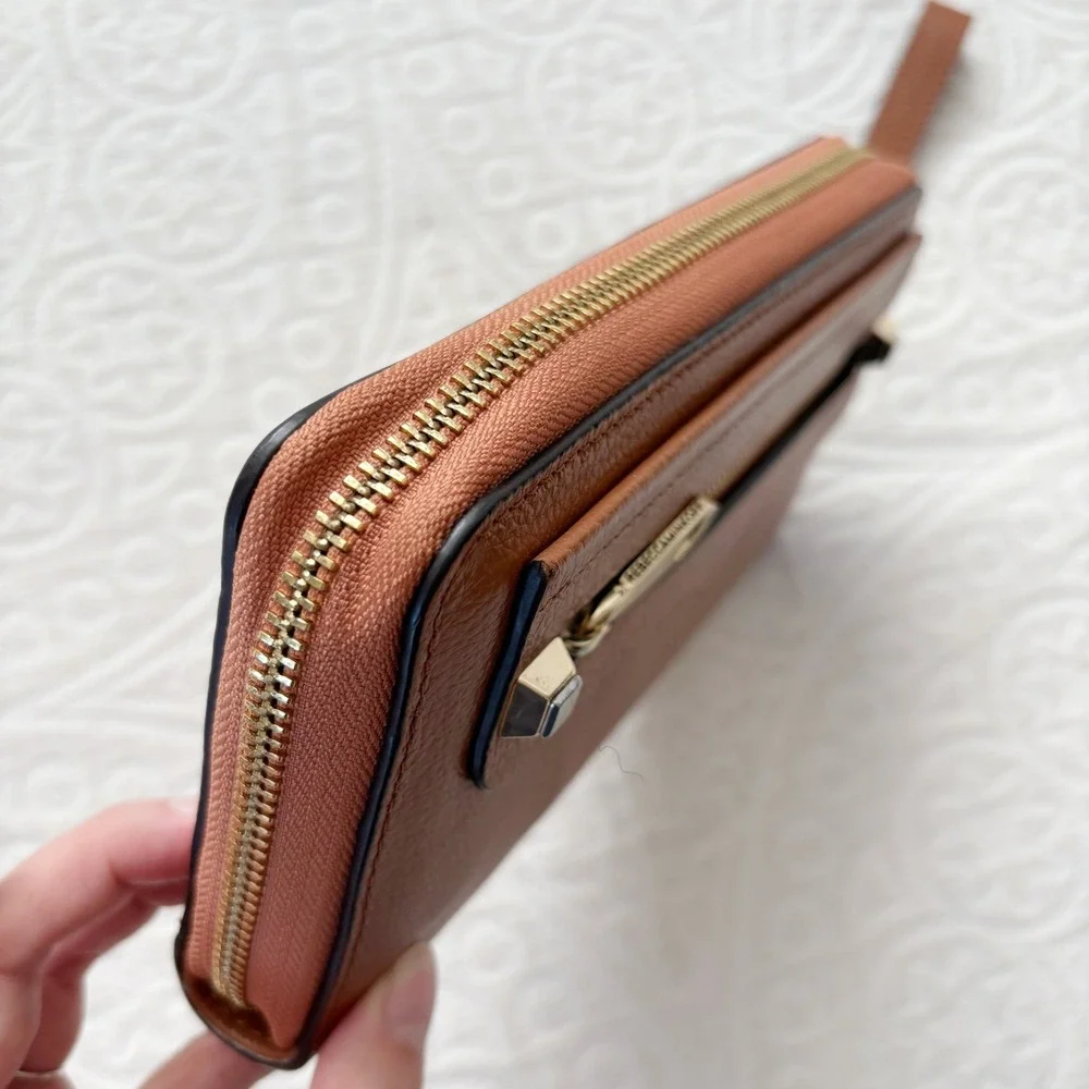 Rebecca Minkoff Regan Zip Wristlet with Lightning Charger, Brown Pebbled Leather